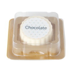Logobonbon van witte chocolade met hazelnoot praline, rechthoekig of rond, opdruk tot in full colour, per stuk verpakt